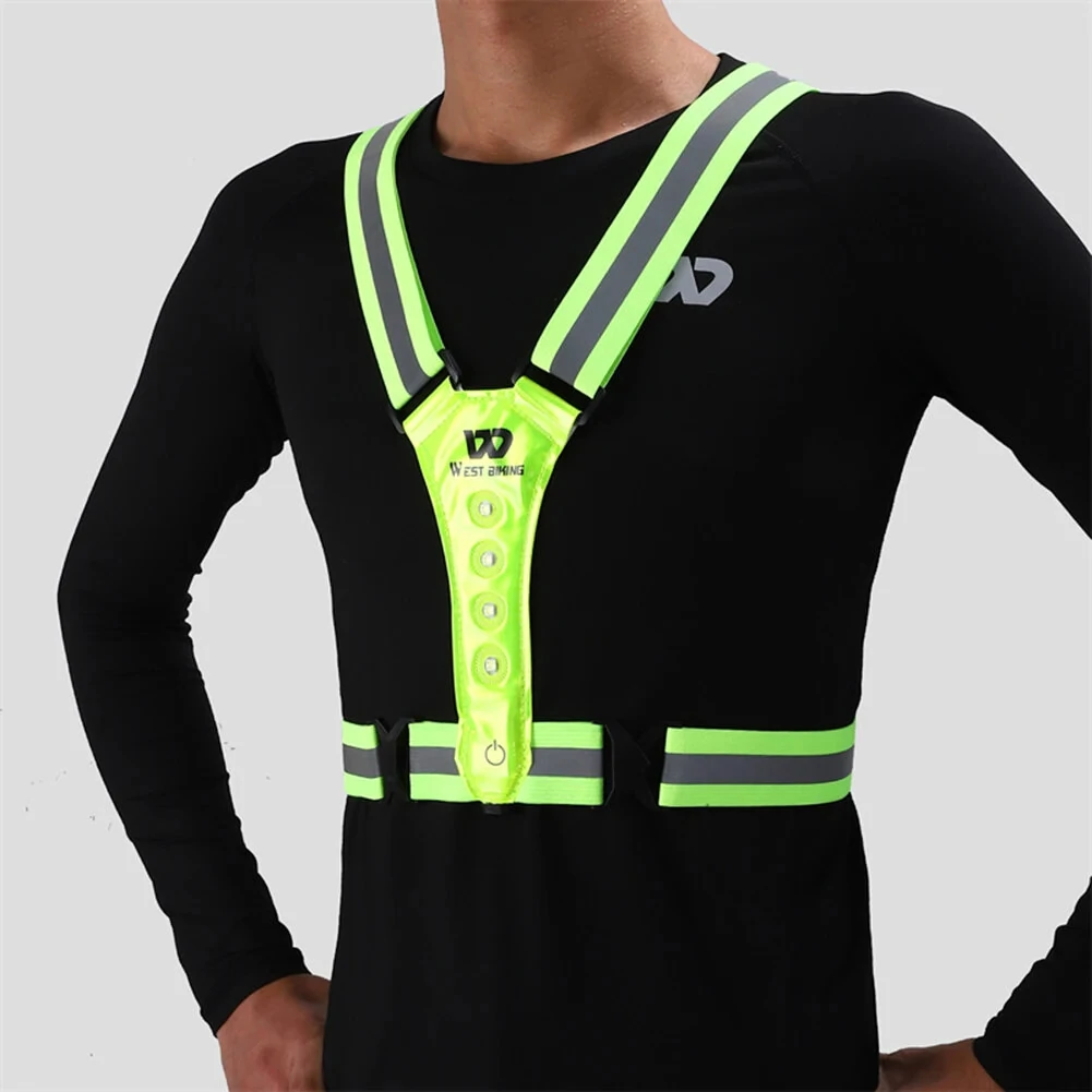 WEST BIKING Night Cycling Clothing 4 LED Beads Type-C Rechargeable Adjustment Running Light Reflective Sports Vest for Safe Warning Riding (image for) WEST BIKING Night Cycling Clothing 4 LED Beads Type-C Rechargeable Adjustment Running Light Reflective Sports Vest for Safe Warning Riding